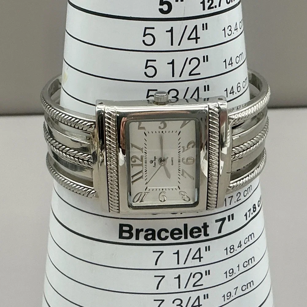 Premier Designs Watch Women's Silver Tone Cuff Bracelet Quartz 7